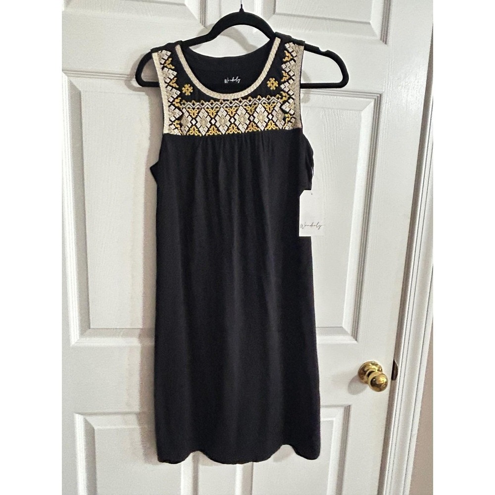 Wonderly‎ Sleeveless Dress Women Small Black Boho Embroidered Summer Casual